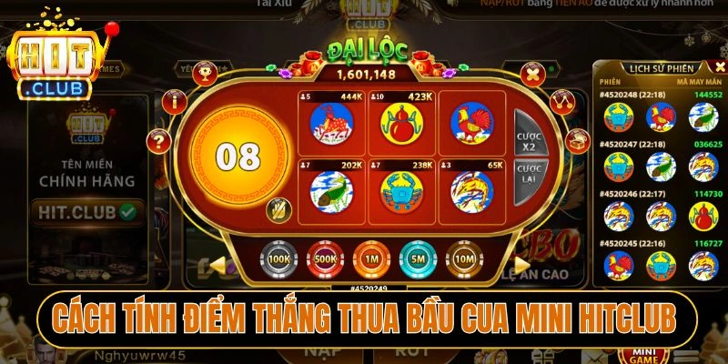 Cách tính điểm thắng thua Bầu cua mini Hitclub