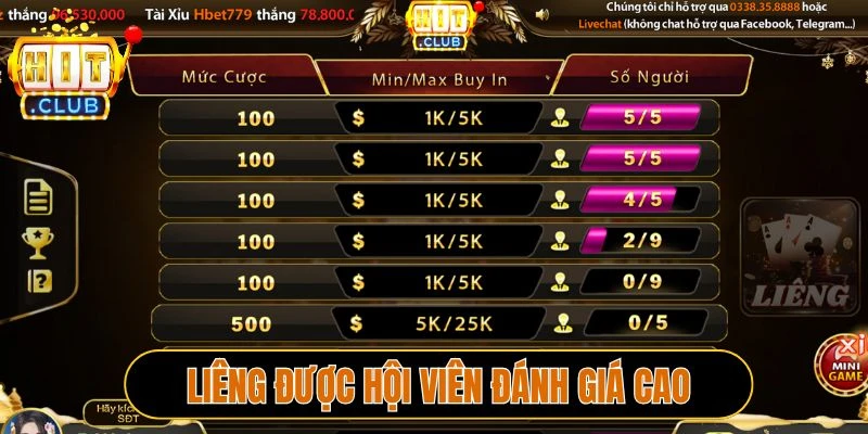 Trò chơi Liêng được hội viên đánh giá cao